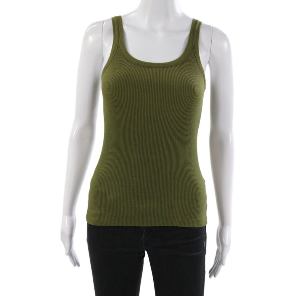 Mimi & Coco Women Basic Green Cotton Scoop Neck Sleeveless Tank Size S